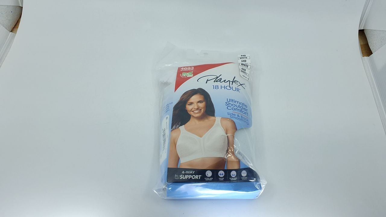 Playtex 18 Hour Bra, Wireless, 44D, White, Floral Print, Full Coverage