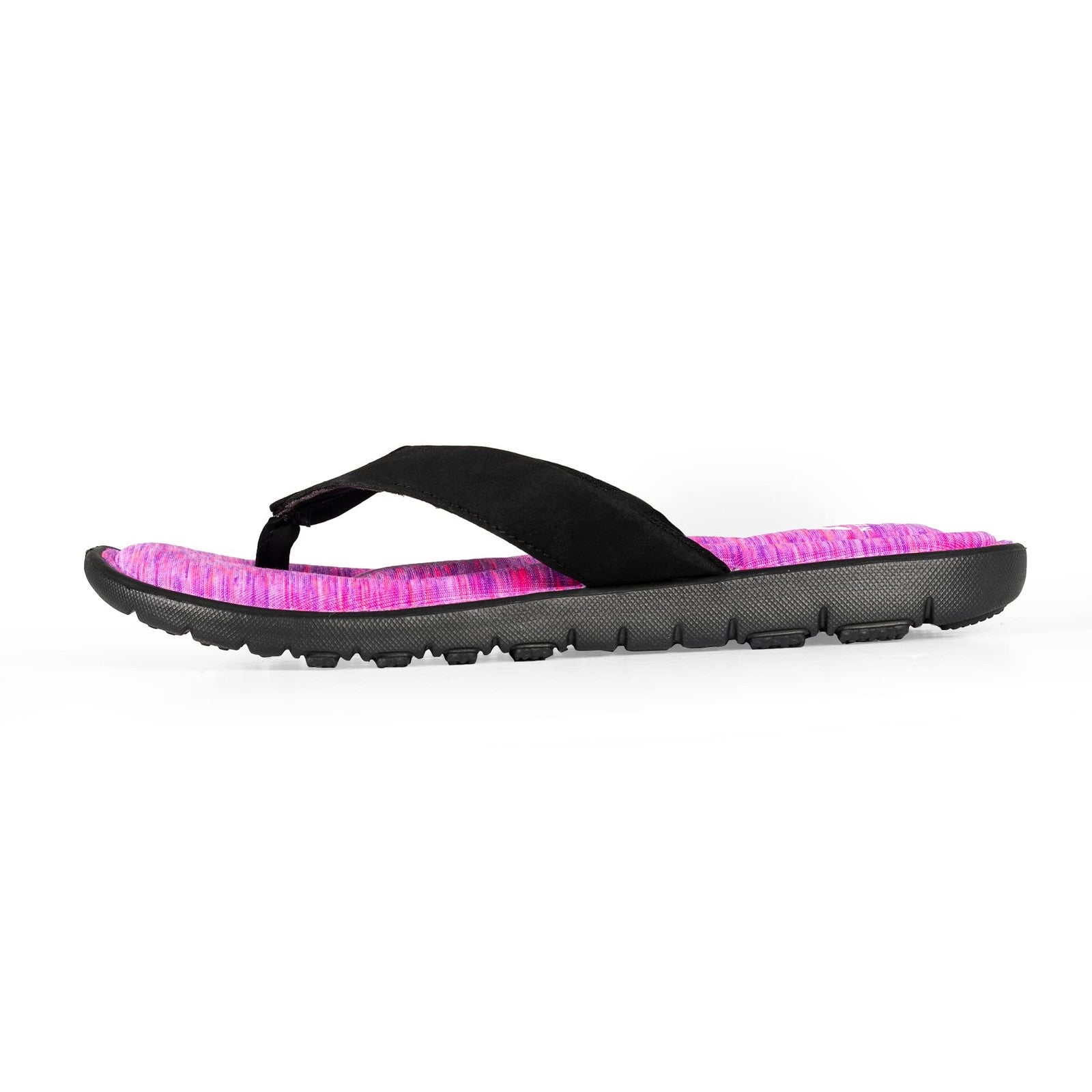 Womens Memory Foam Sandals, Norty Flip Flops, Black & Fuchsia, Size 9