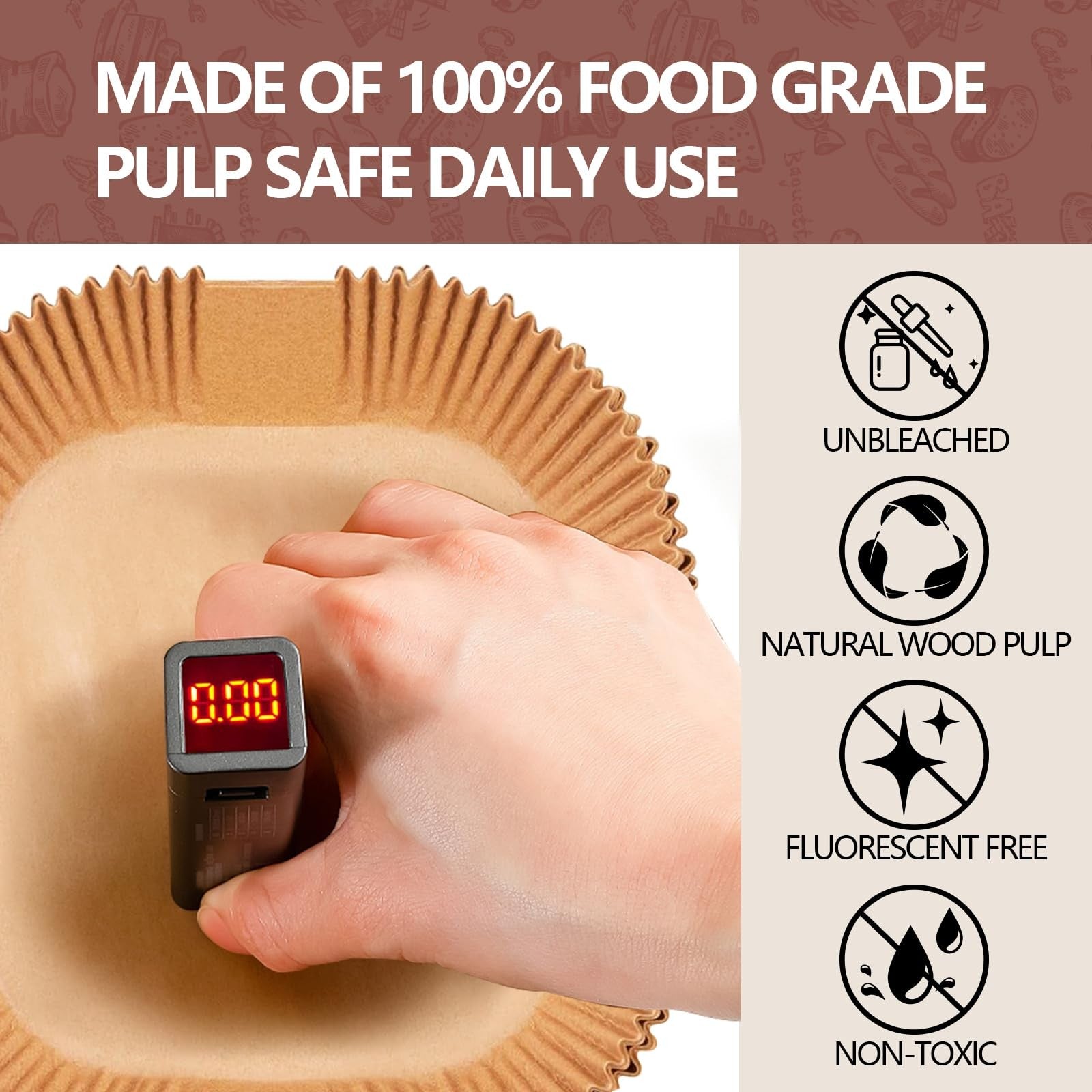 10 Inch Square Parchment Paper Liners, 150 PCS for Air Fryers & Microwaves