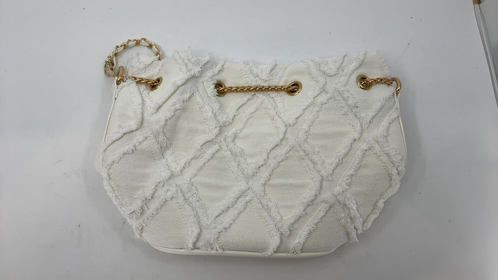 Extolove White Denim Bucket Bag Quilted Drawstring Hobo Purse