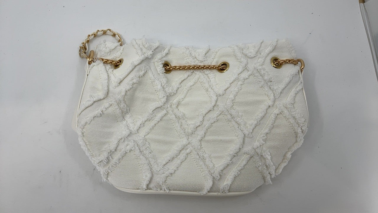 Extolove White Denim Bucket Bag Quilted Drawstring Hobo Purse