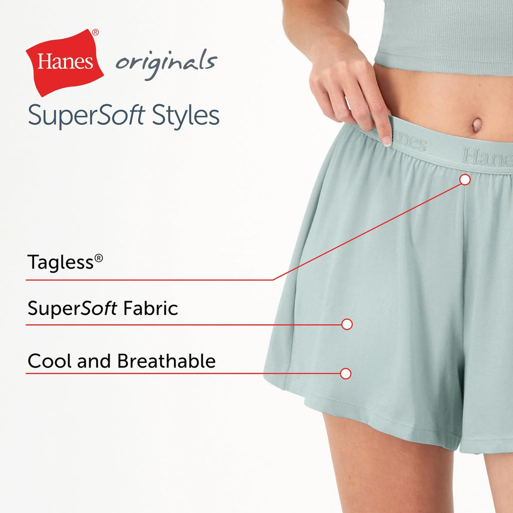Hanes Originals Women's Lounge Shorts 2-Pack, Large, Black/Stargazer Grey