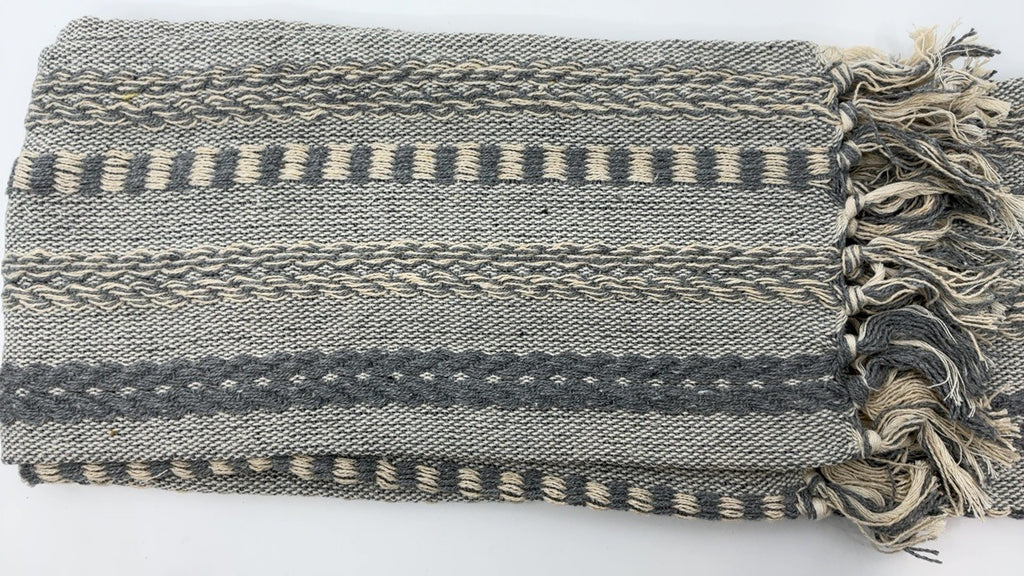 Farmhouse Braided Stripe Table Runner 15x72 Cool Gray, Fringe Included