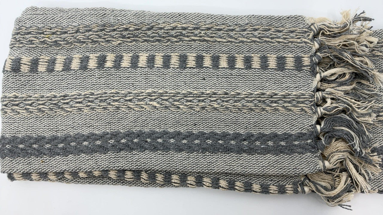 Farmhouse Braided Stripe Table Runner 15x72 Cool Gray, Fringe Included