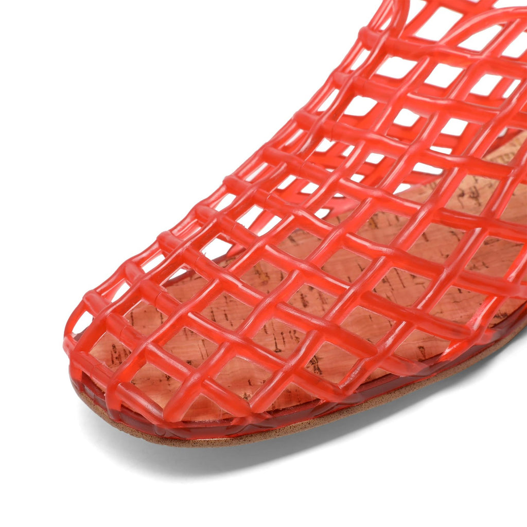 Molozoey Women's Jelly Mesh Ballet Flats, Closed Toe, Red, Size 9