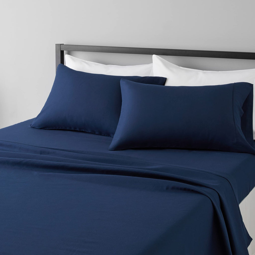 4 Piece Navy Blue Microfiber Bed Sheets Set Full 14in Deep Pockets