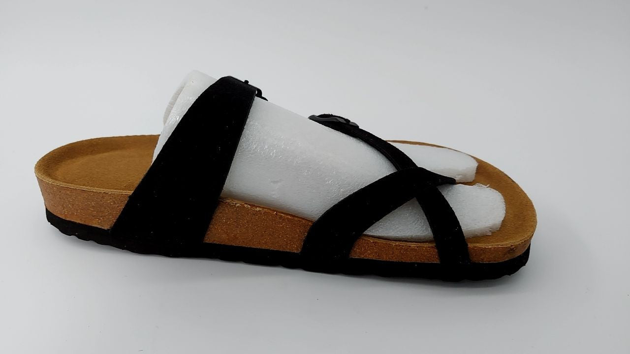 Cushionaire Luna Crossover Sandals Black 10W Cork Footbed Slides