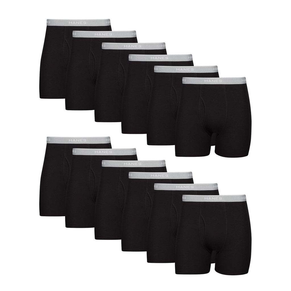 Hanes 12 Pack Men's Underwear - Black Boxer Briefs, Small, Moisture-Wicking