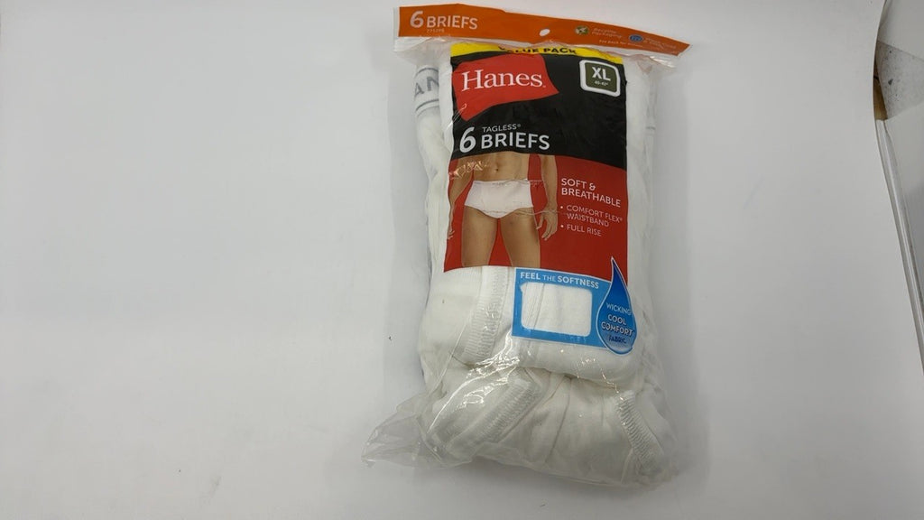 Hanes Men's X-Large Tagless Briefs 6-Pack, White Cotton Blend