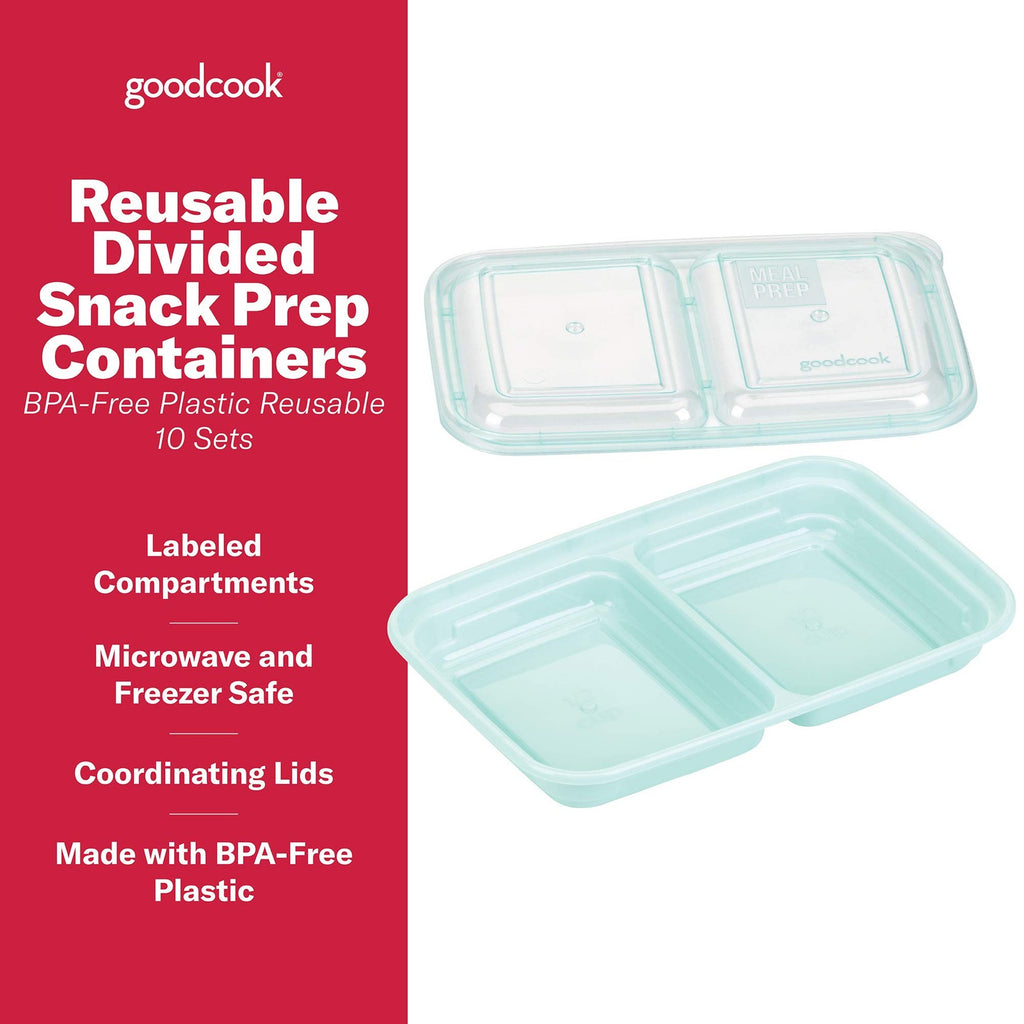 Reusable 10-Pc Food Storage Set, 2-Compartment, Snap-Shut Lids