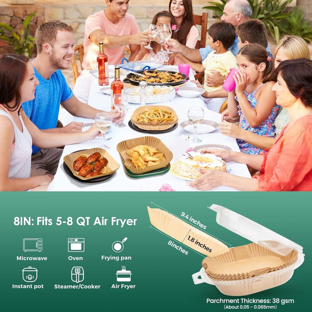 Disposable Parchment Paper Liners, 125Pcs for Air Fryer, 8In Square
