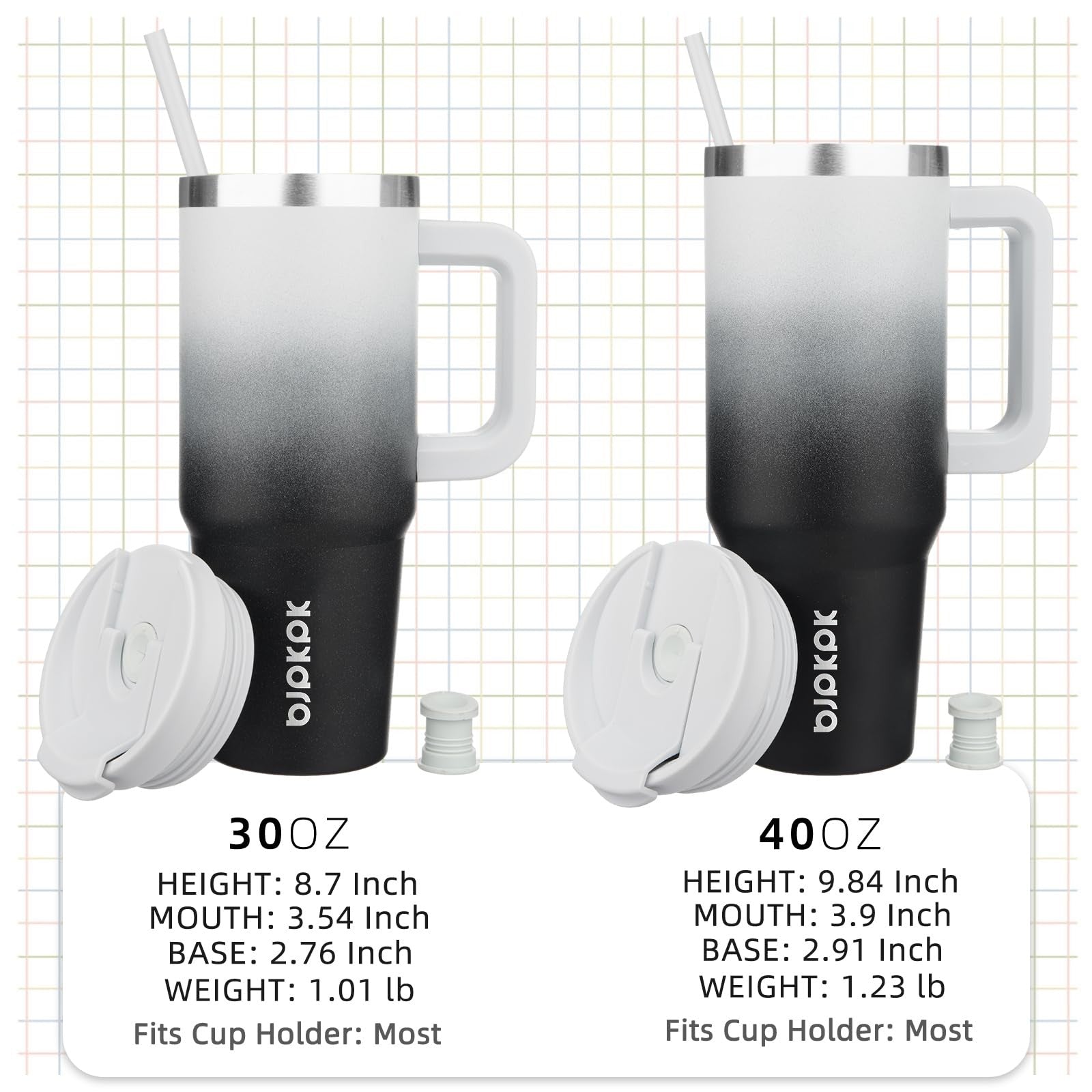 BJPKPK 30oz Stainless Steel Tumbler w/ Handle, Lid & Straw, Day & Night