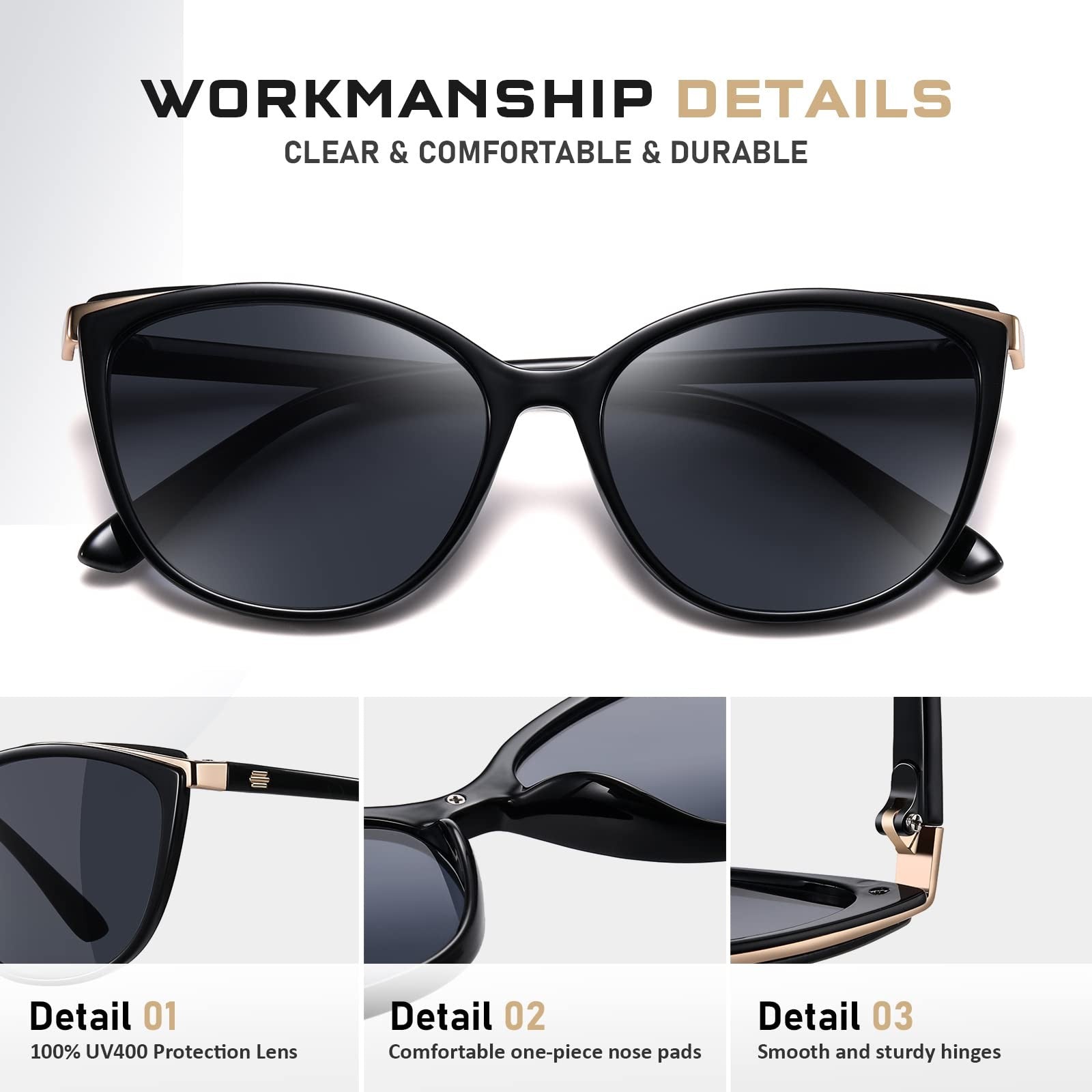 UV400 Protection Cat Eye Sunglasses Black Lens/Frame Women CL22017