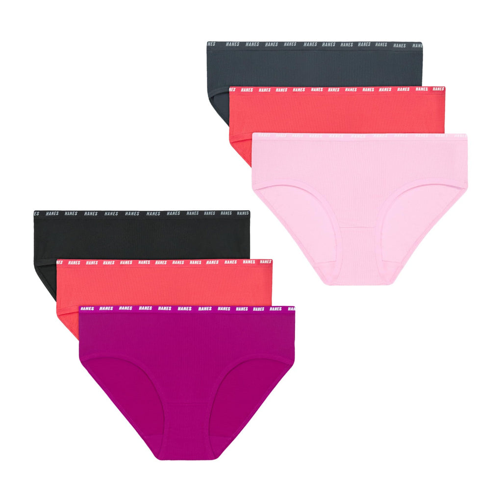 Hanes Girls' Little Moves Breathable Stretch Tween Underwear, Pink/Black/Grey
