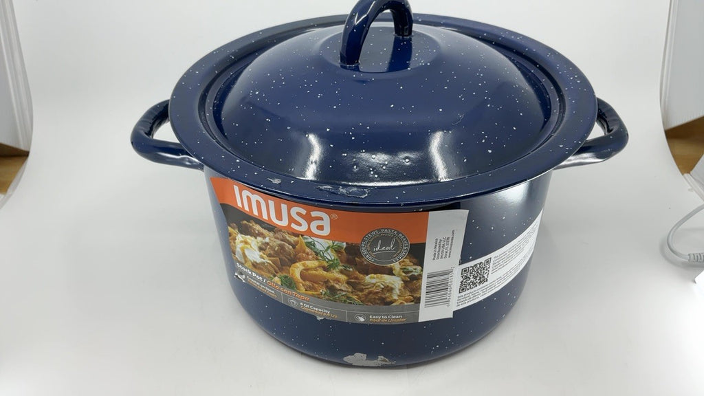 Blue Speckled Enamel Stock Pot 6Qt w/ Lid, IMUSA Kitchen Essential