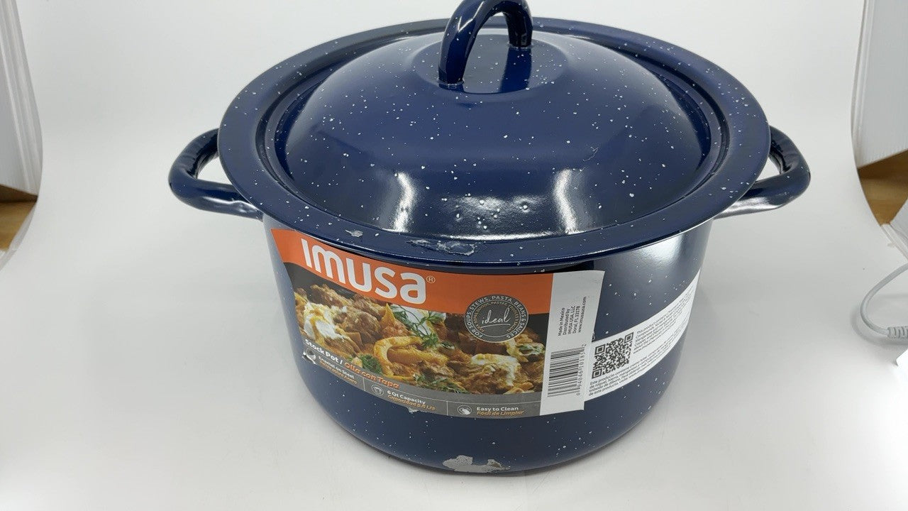 Blue Speckled Enamel Stock Pot 6Qt w/ Lid, IMUSA Kitchen Essential
