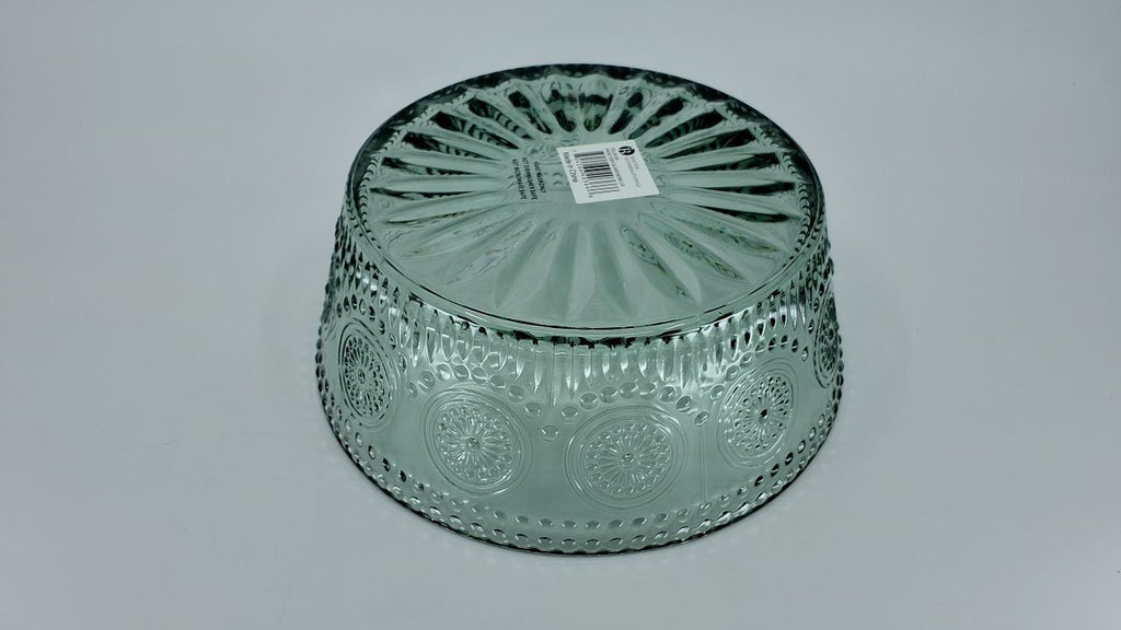 7in Sage Green Glass Bowl w/ Floral Pattern for Dining & Entertaining