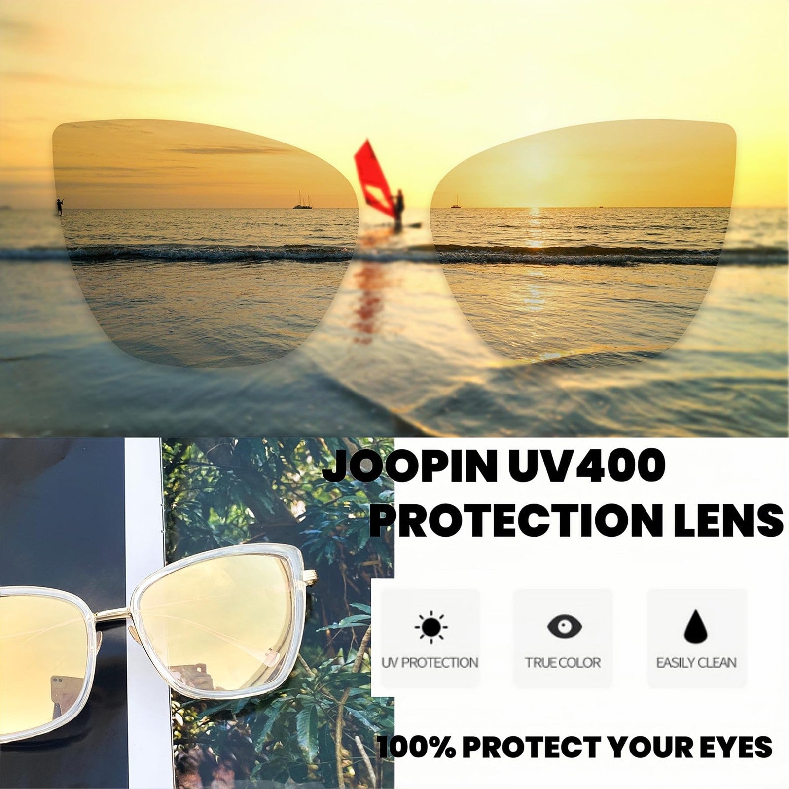 Large Cat Eye Sunglasses w/ UV400 Protection - Gold Frame for Women