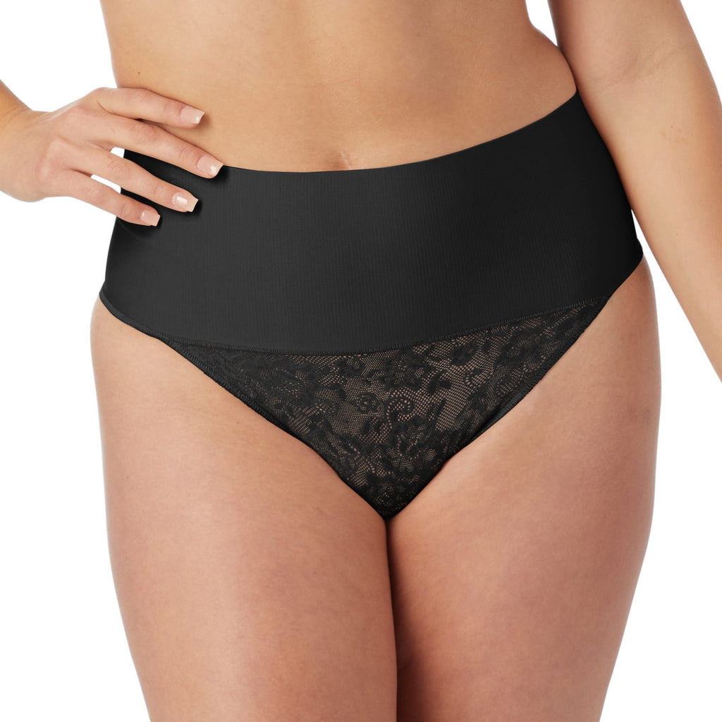 Maidenform Tame Your Tummy Shaping Lace Thong, Black, Size Small