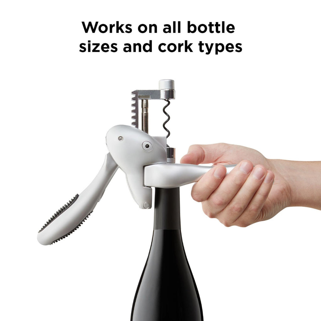 Rabbit Lever Corkscrew Wine Opener w/ Foil Cutter & Extra Spiral - Silver