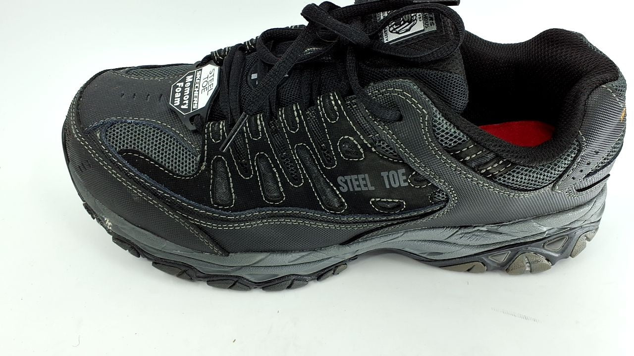 Steel Toe Athletic Shoe for Men, Black/Gray, Size 9.5, Rubber Outsole