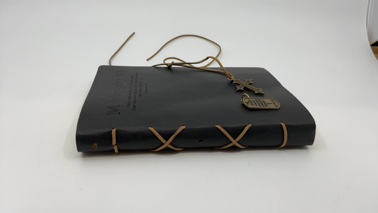 Christian Journal for Men, Black Cover, Scripture & Cross Charm