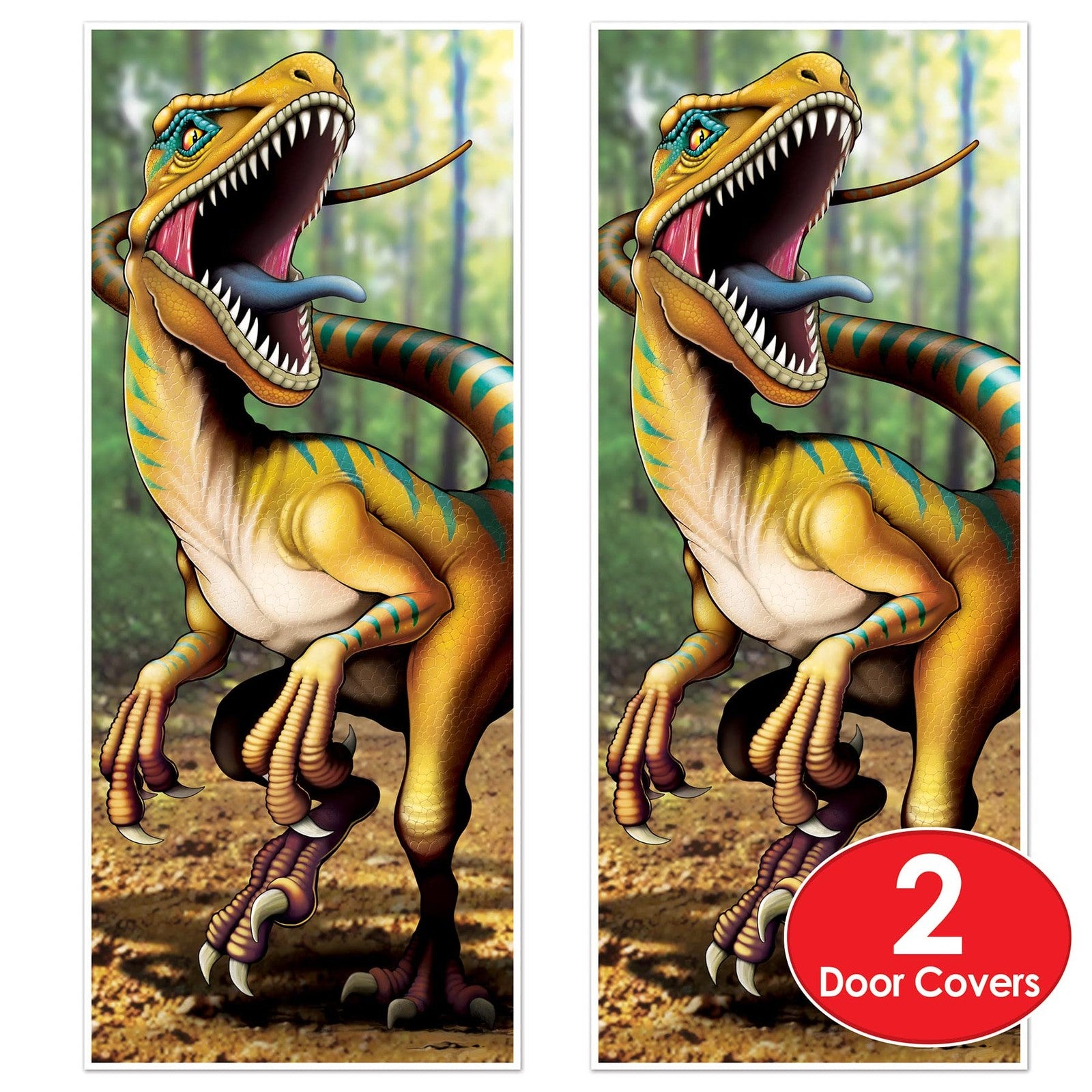 Set of 2 Dinosaur Door Covers 6' x 30" Plastic Party Supplies