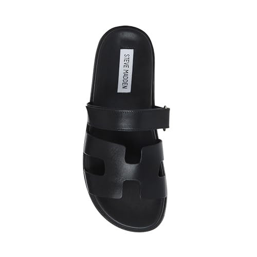 Steve Madden Women's Mayven Slide Sandal, Black Leather, 7.5