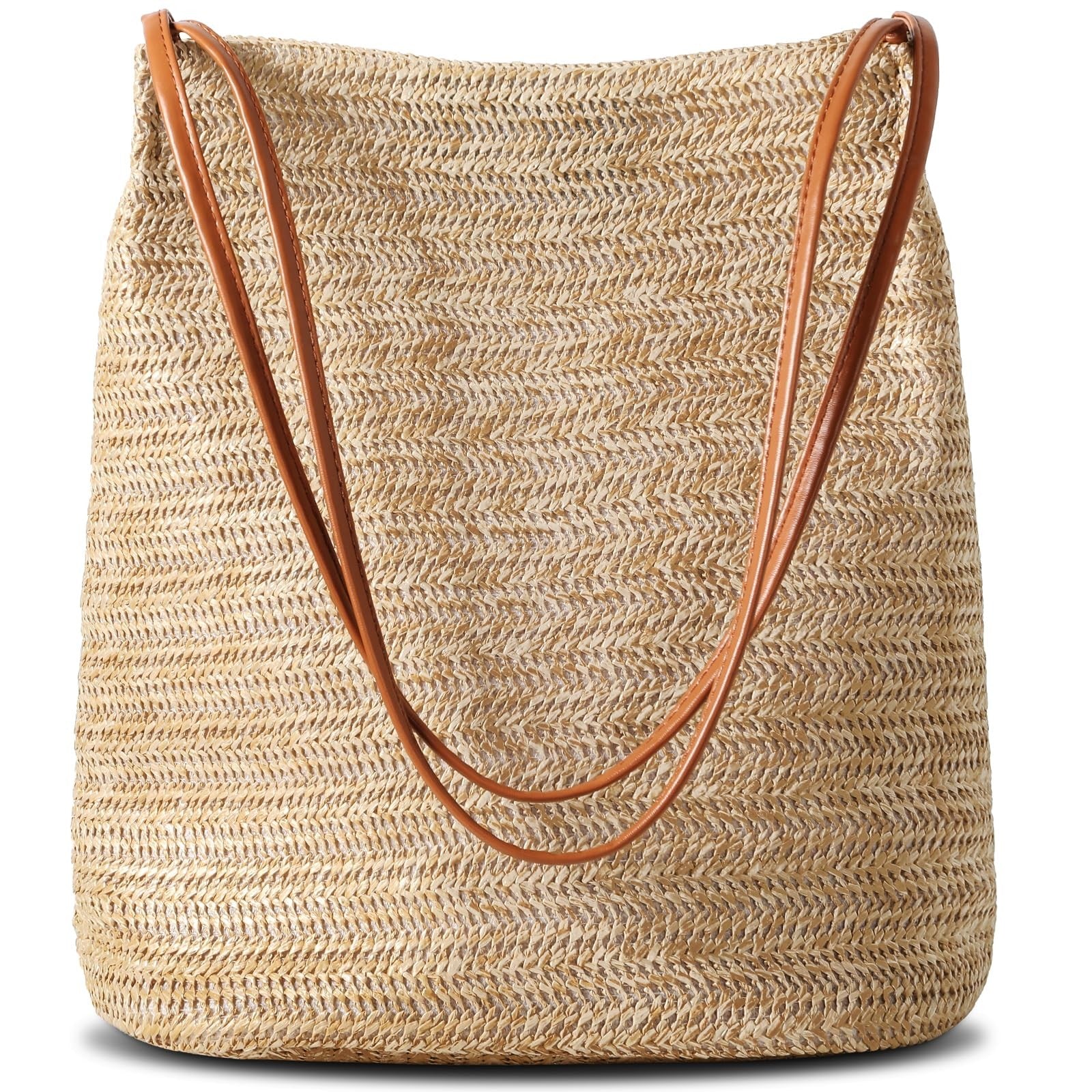Versatile Khaki Straw Purse, Lightweight Beach Tote Bag for Women