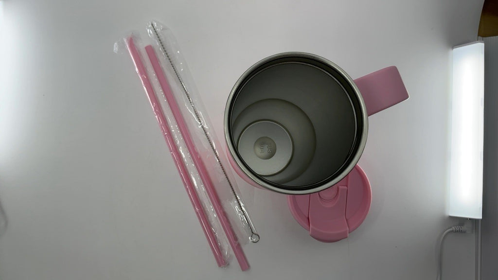 30 Oz Stainless Steel Tumbler w/ Handle & 2 Straws, Cherry Blossoms