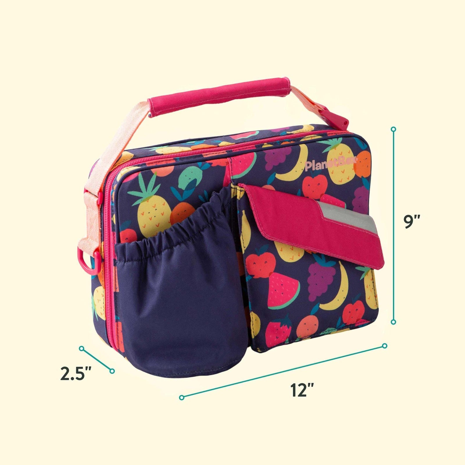 Durable PlanetBox Lunch Bag, Tutti Frutti, Insulated w/ Pockets for Snacks