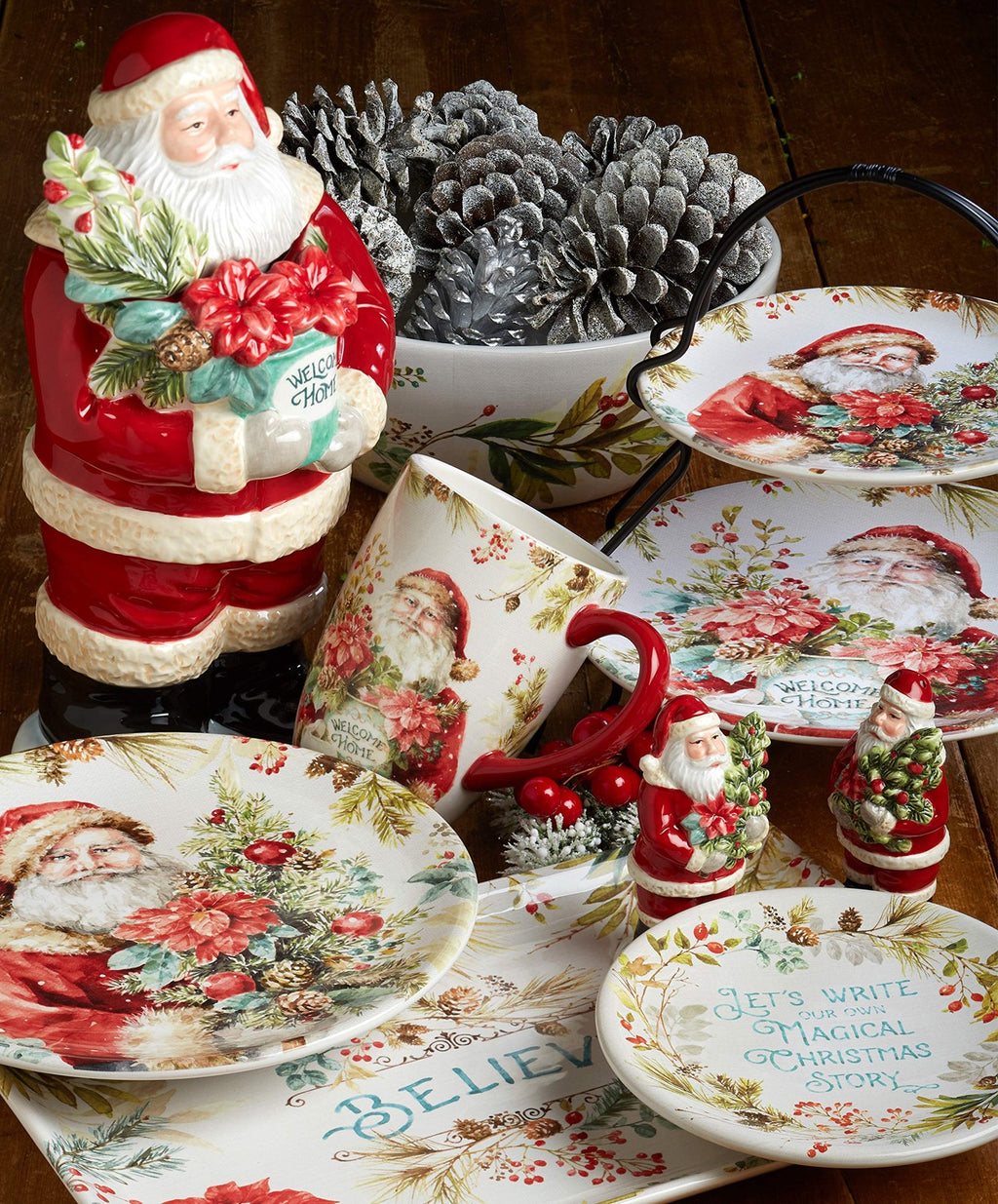 Pinecone & Berry Ceramic Bowls - Set of 4, 22 oz Christmas Serving Bowls