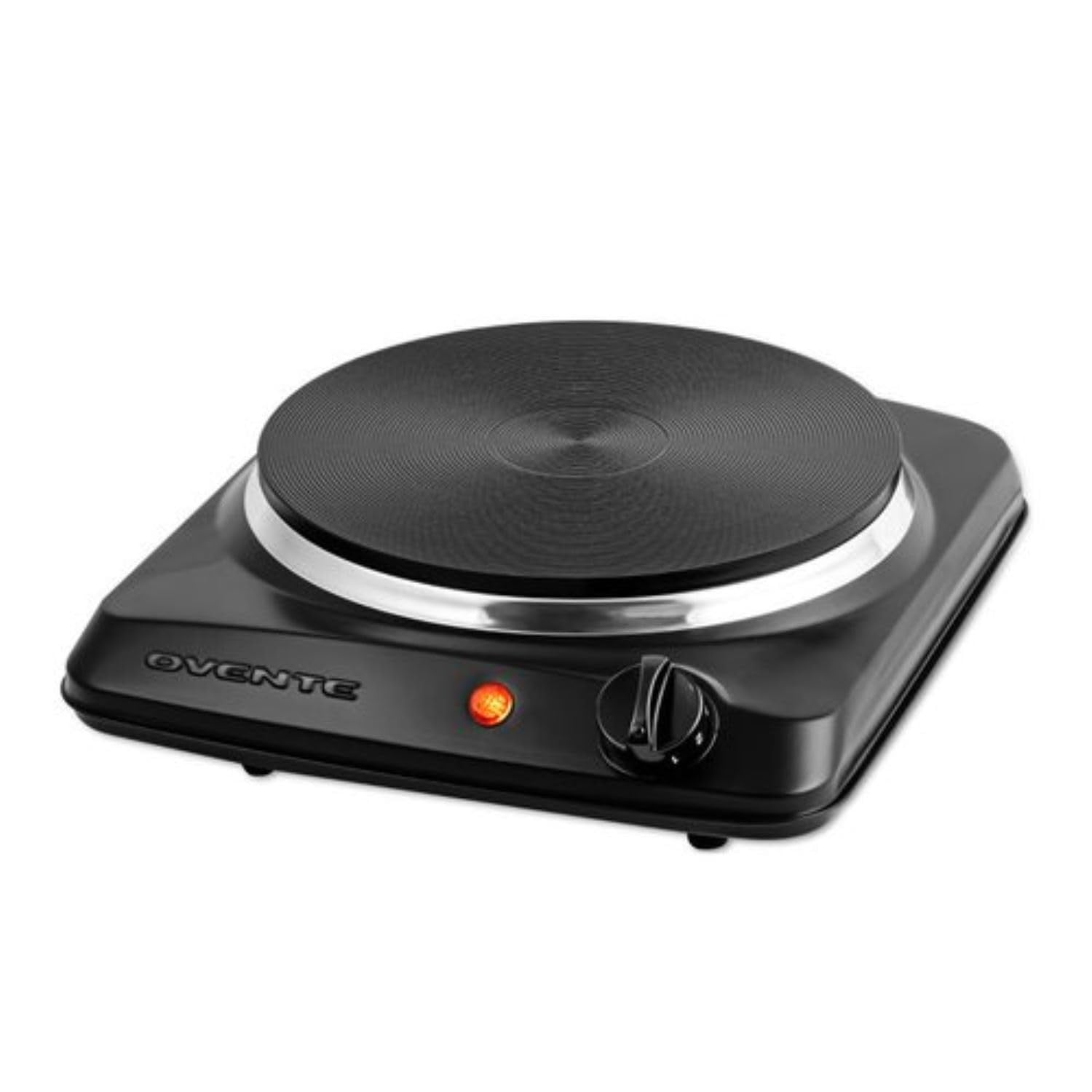 Portable 1000W Electric Cooktop w/ Cast Iron Plate, 5 Temp Levels, Black