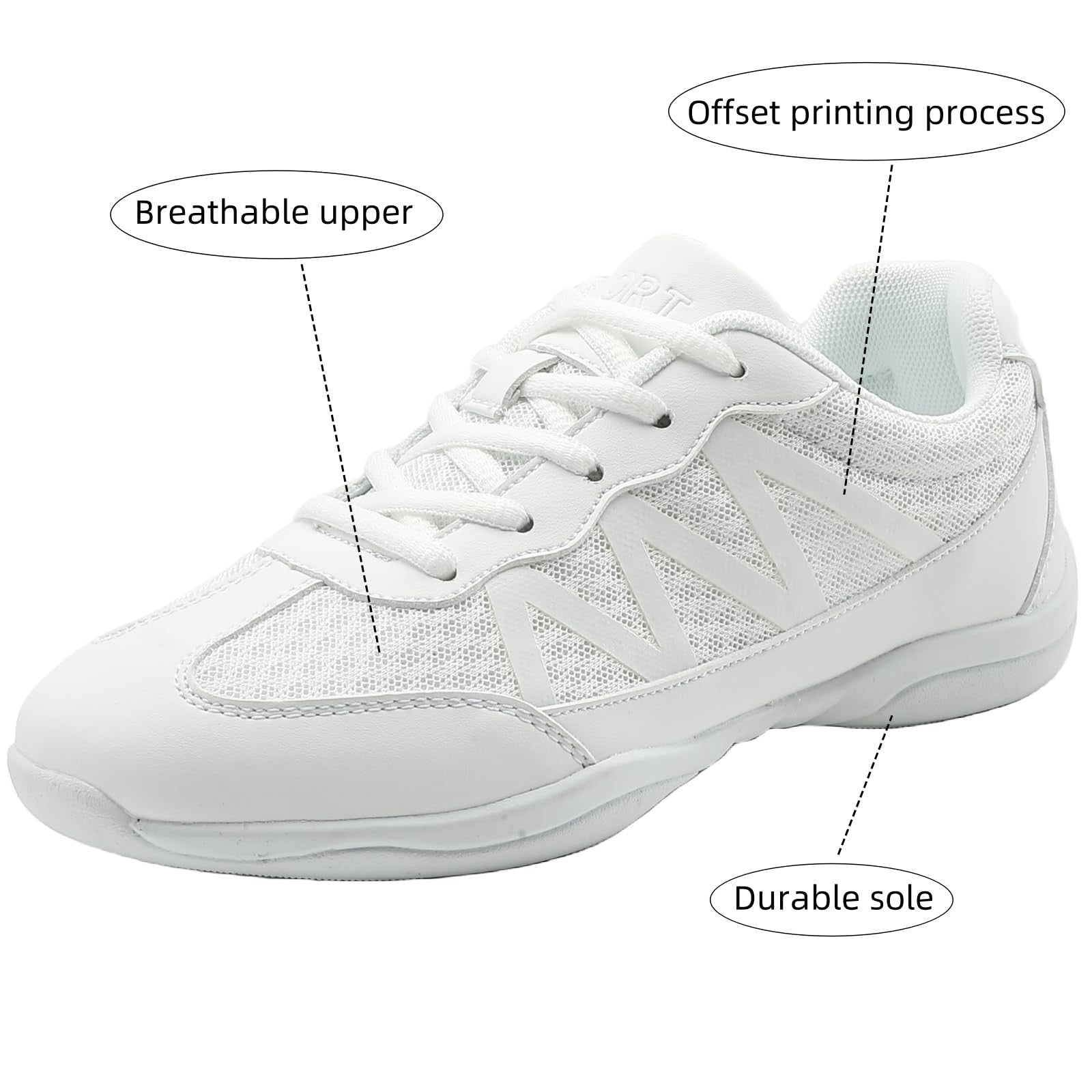 Girls Size 9 Cheer Shoes White Microfiber Breathable Dance Sneakers