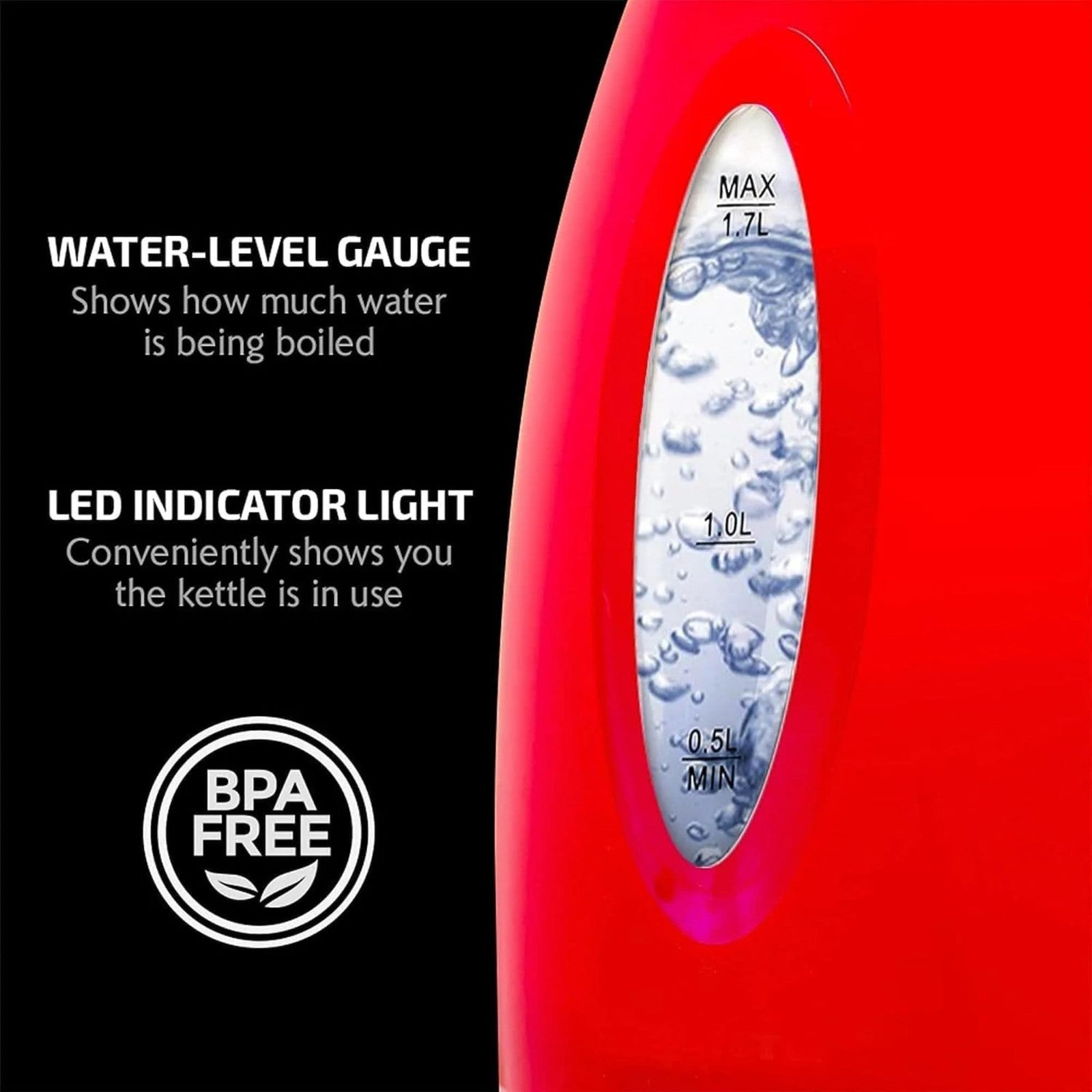 OVENTE Red Electric Kettle 1.7L Fast Boiling w/ Auto Shut-Off Feature