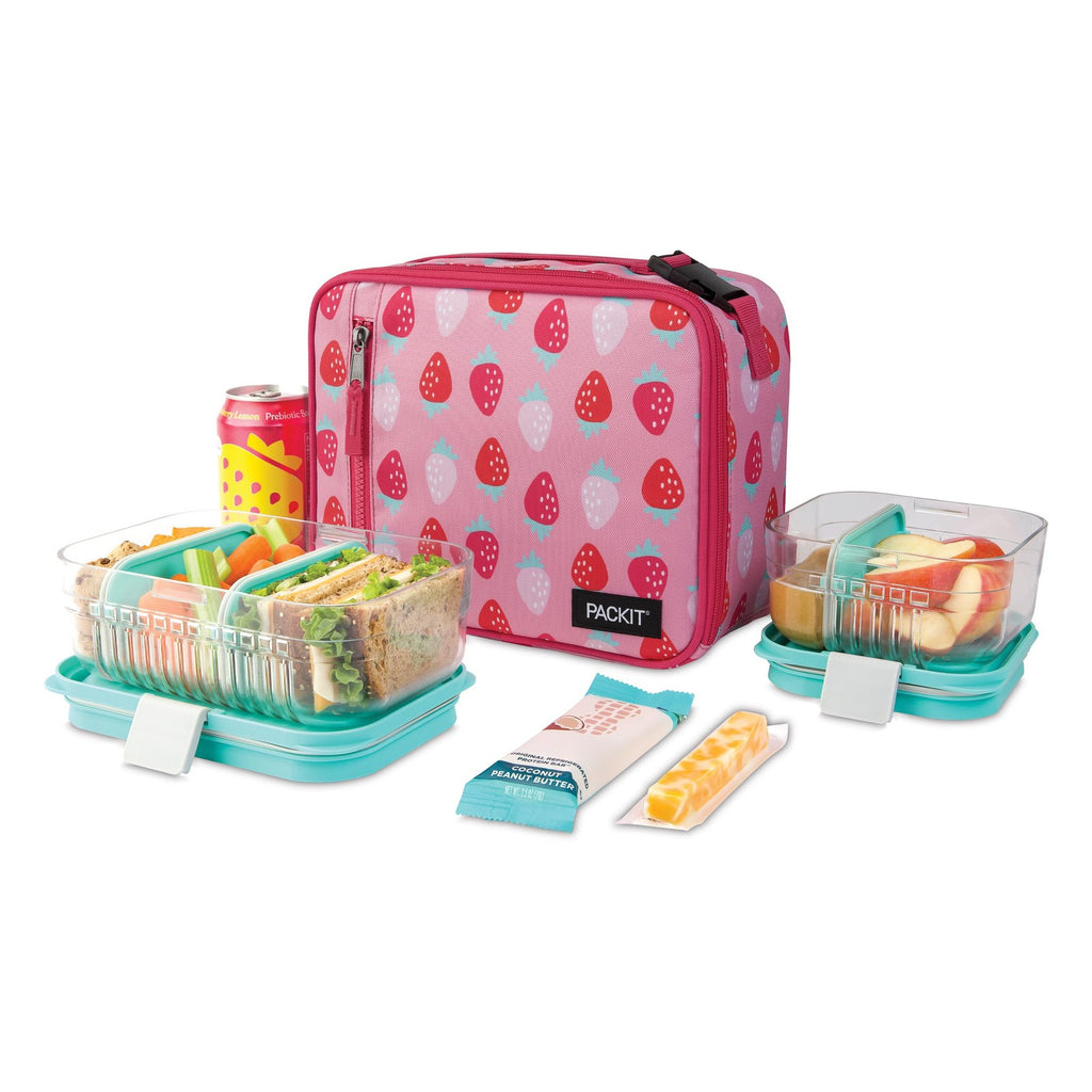 PackIt Classic Lunch Box 3L Sweet Strawberry Zip Closure Buckle Handle