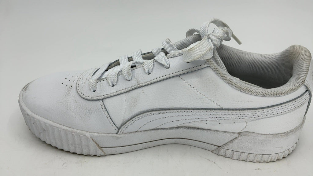 PUMA Womens Carina Leather Sneaker, White Silver, 8.5