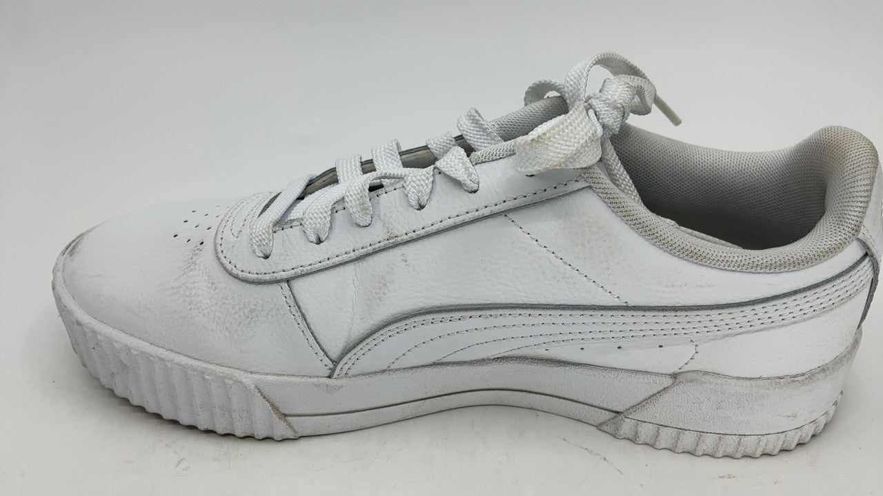 PUMA Womens Carina Leather Sneaker, White Silver, 8.5