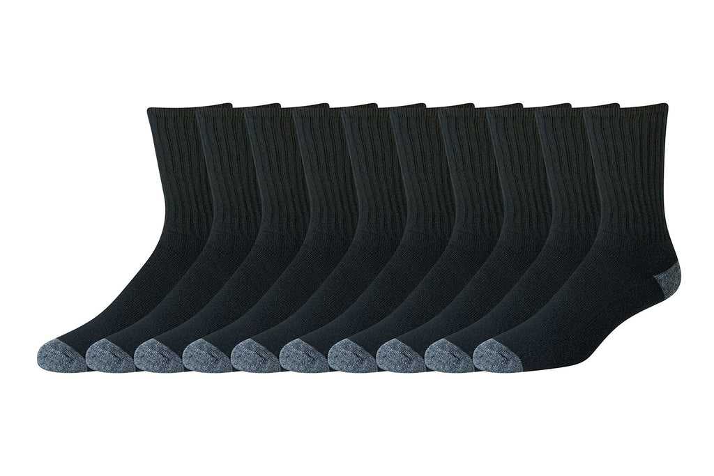 Cotton Crew Socks for Men 10 Pairs Black Size 8-12 Half Cushioned