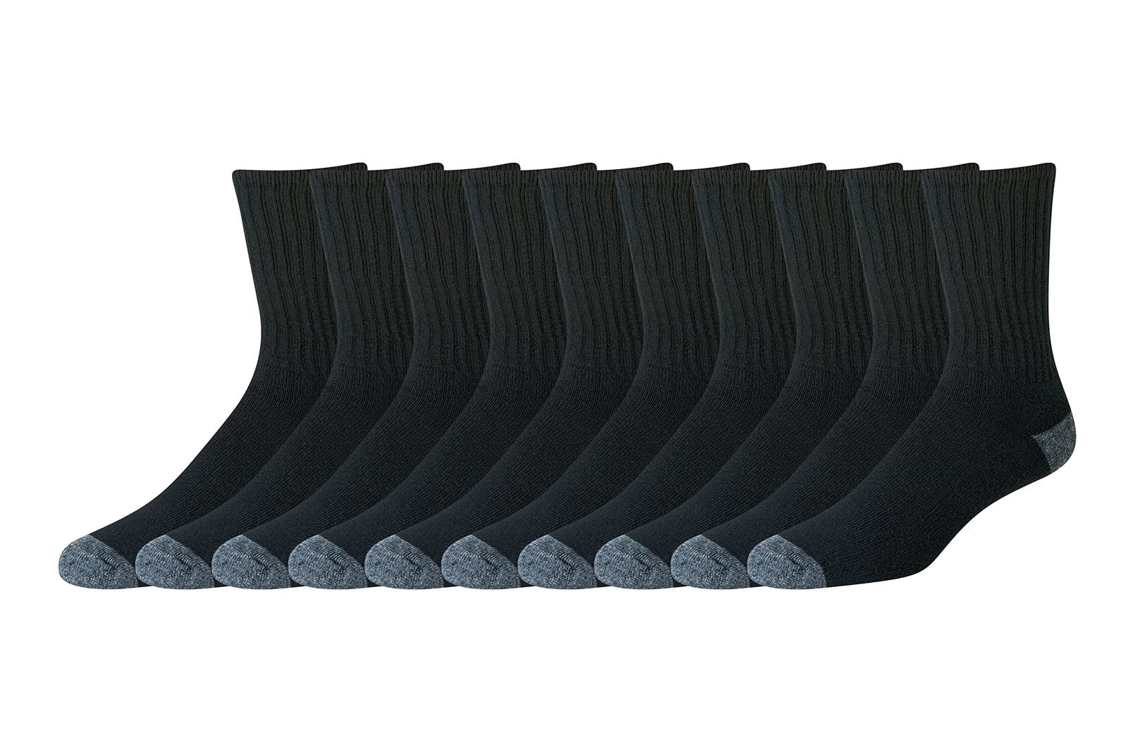 Cotton Crew Socks for Men 10 Pairs Black Size 8-12 Half Cushioned