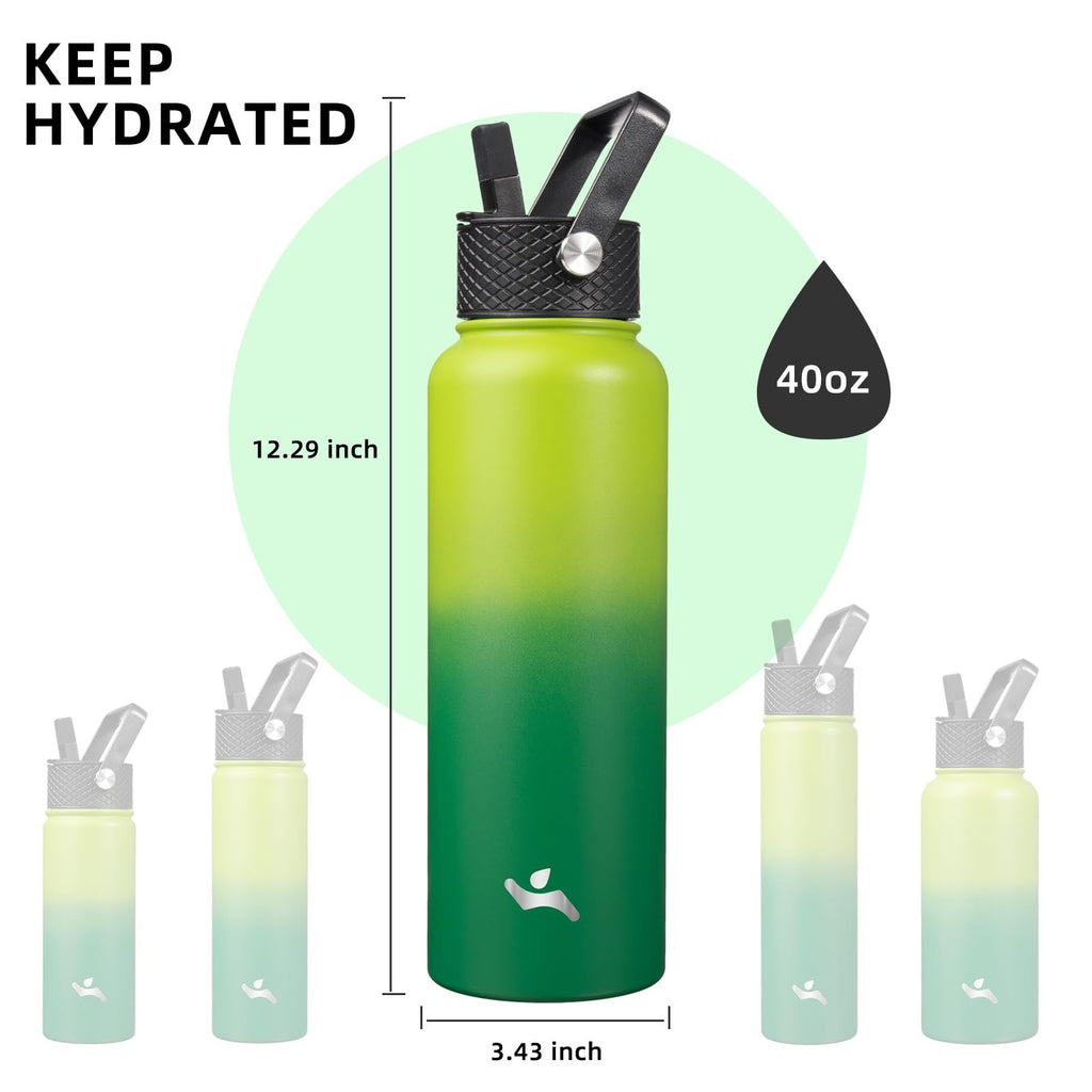 Konokyo 40oz Sport Water Bottle, Insulated Stainless Steel, Bamboo Grove
