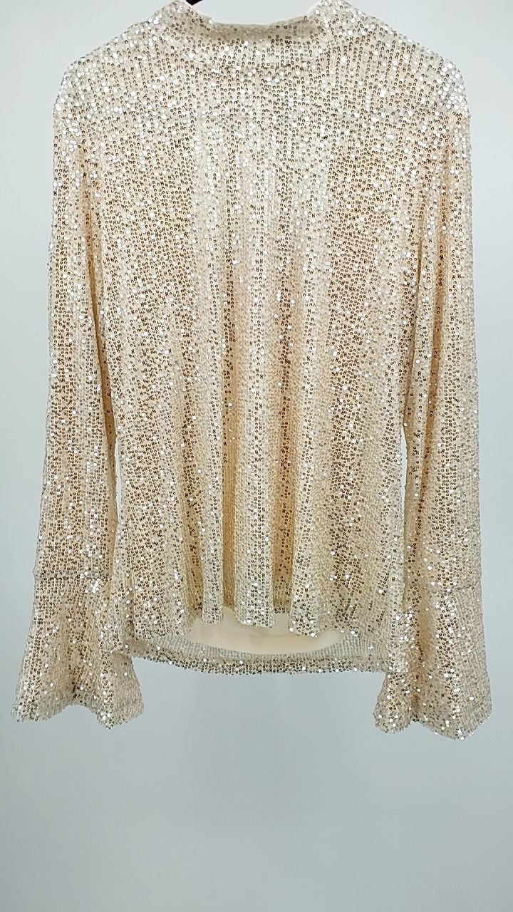 Sequin Mock Neck Bell Sleeve Top