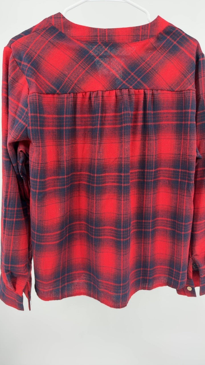 Plaid Half Button Long Sleeve Blouse