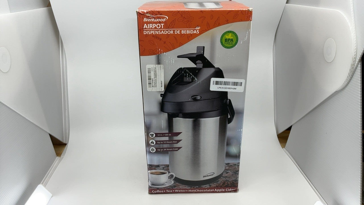 Brentwood 3.5-Liter Airpot Hot & Cold Drink Dispenser, Stainless Steel, Black