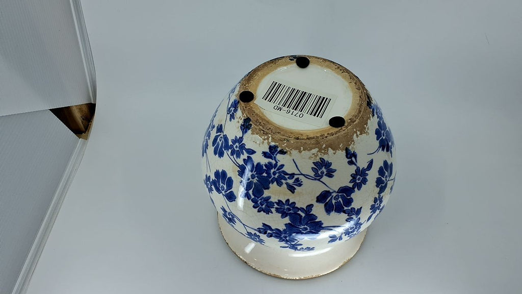 7in. Tuscan Ceramic Blue Scroll Urn Vase