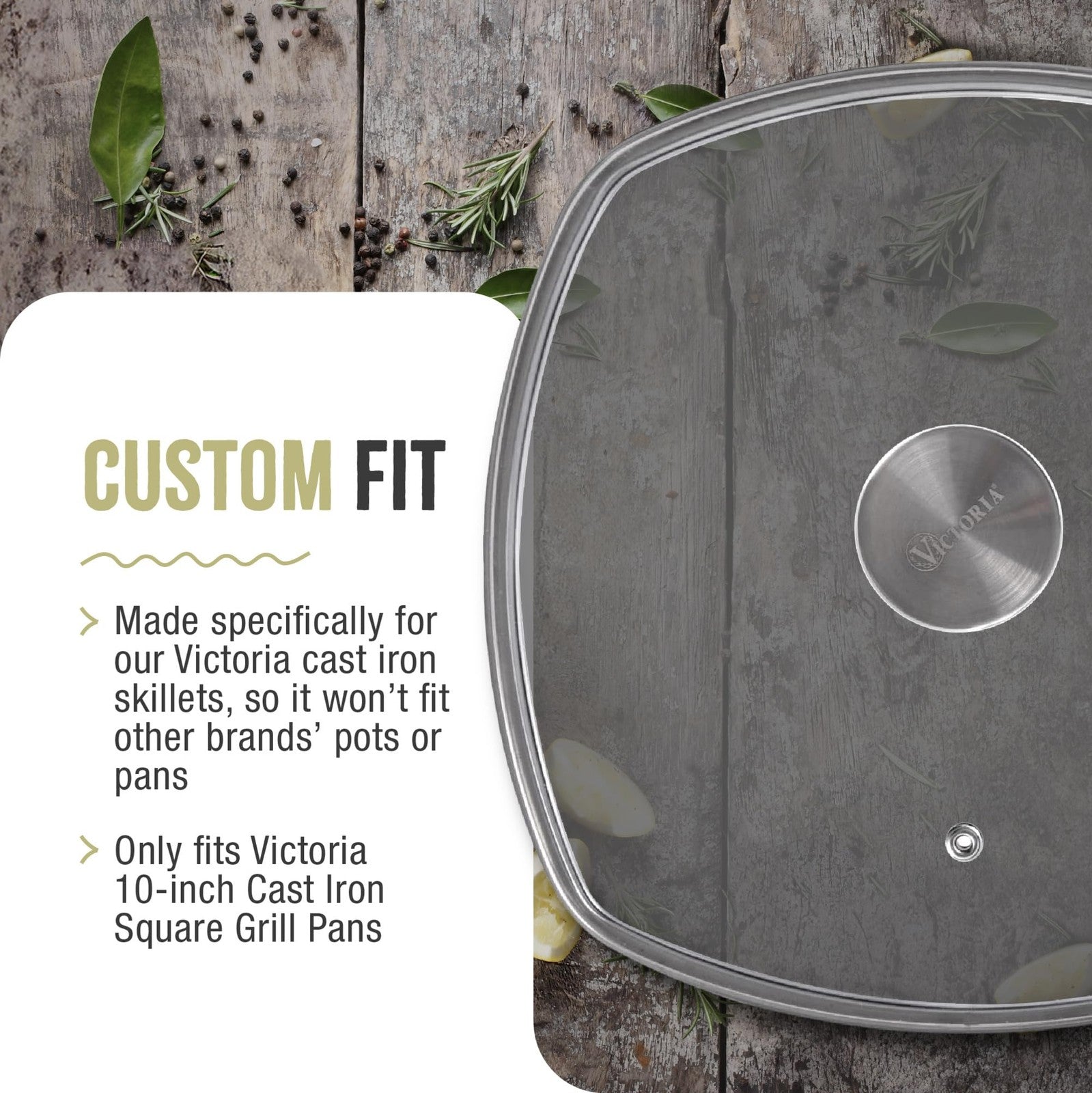 10-Inch Square Skillet Glass Lid, Fits Victoria 9.7-Inch Diameter