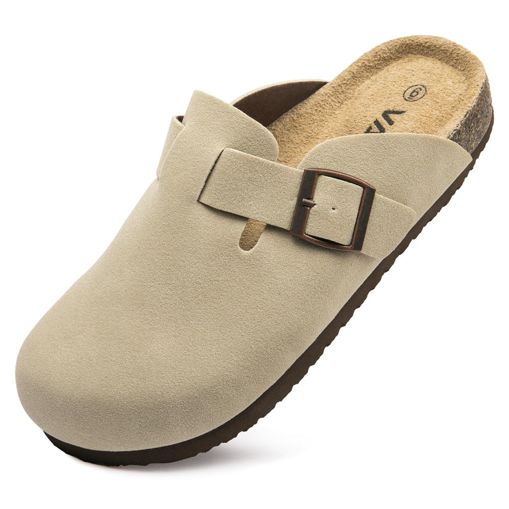 Women’s Beige Suede Clogs w/ Arch Support Cork Footbed Size 9