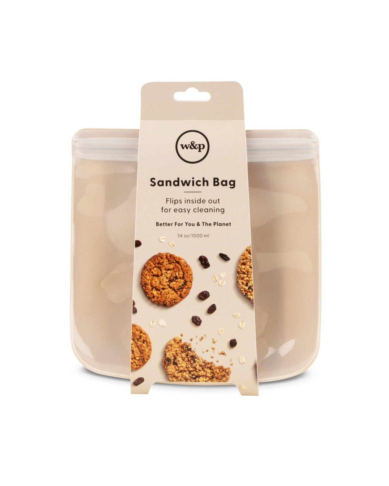 W&P Porter 34oz Silicone Bag, Sandwich, Oat Color, Eco-Friendly Storage