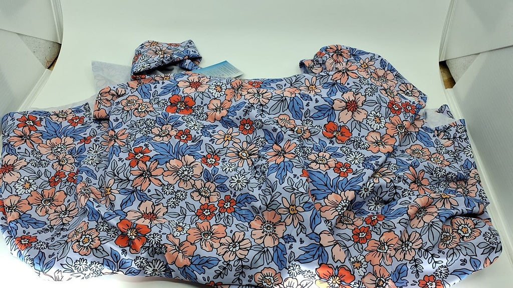 Modest One Piece Swim Dress w/ Shorts Tummy Control Orange Floral M