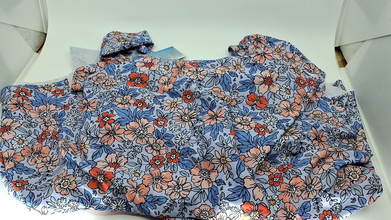 Modest One Piece Swim Dress w/ Shorts Tummy Control Orange Floral M